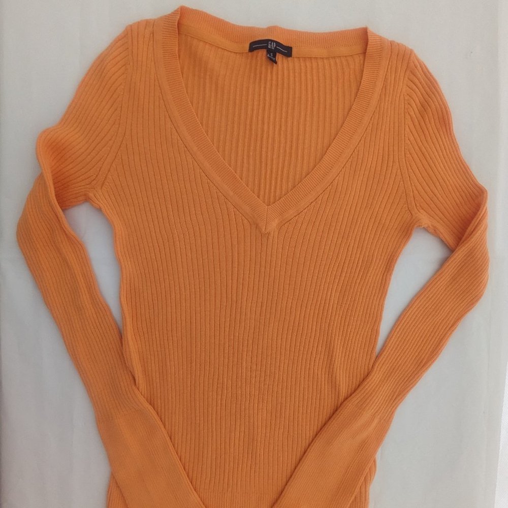 Cotton Rib Knit V-neck Long Sleeve Pull On Sweater* - Picture 7 of 15